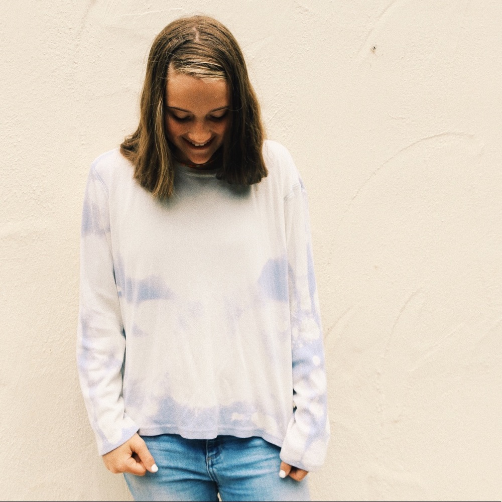 Bleached Distressed Blue & White Long Sleeve Tee